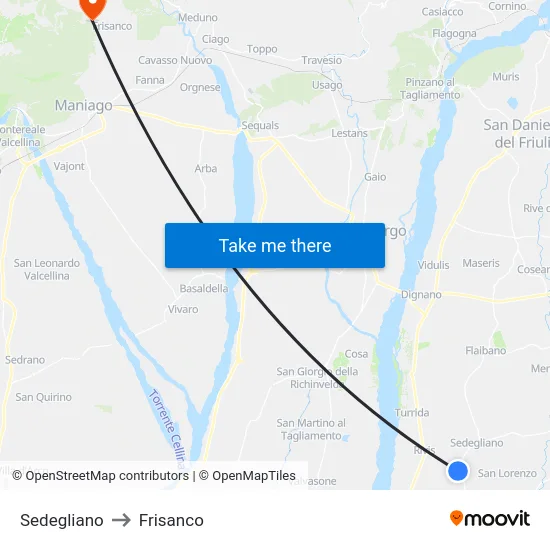 Sedegliano to Frisanco map