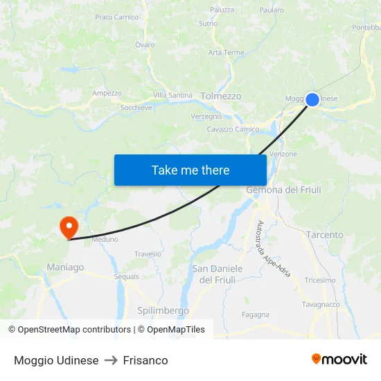 Moggio Udinese to Frisanco map