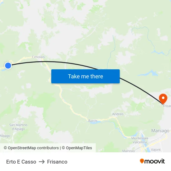 Erto E Casso to Frisanco map