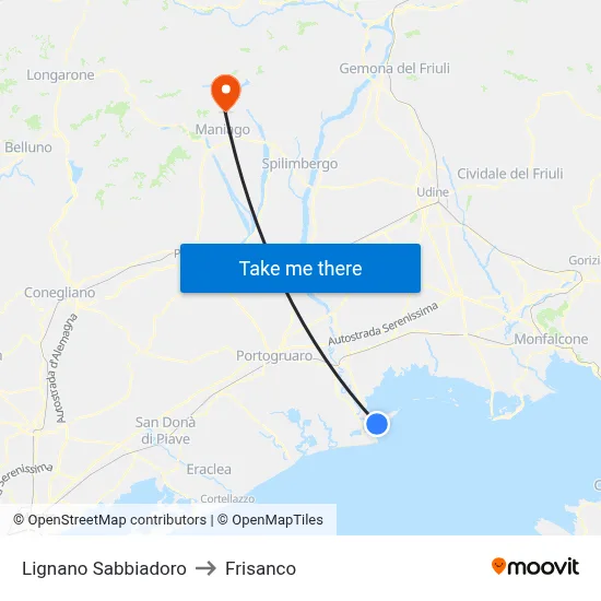 Lignano Sabbiadoro to Frisanco map