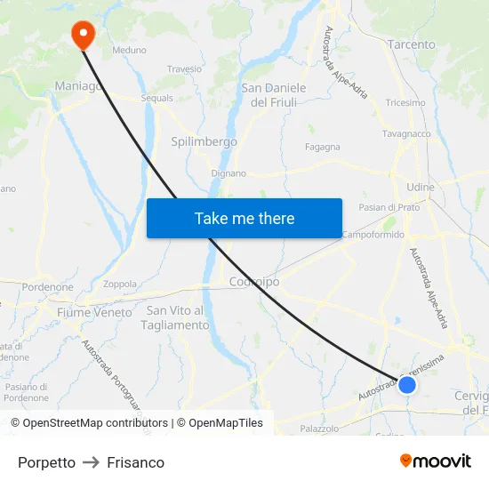 Porpetto to Frisanco map