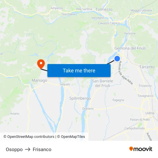 Osoppo to Frisanco map