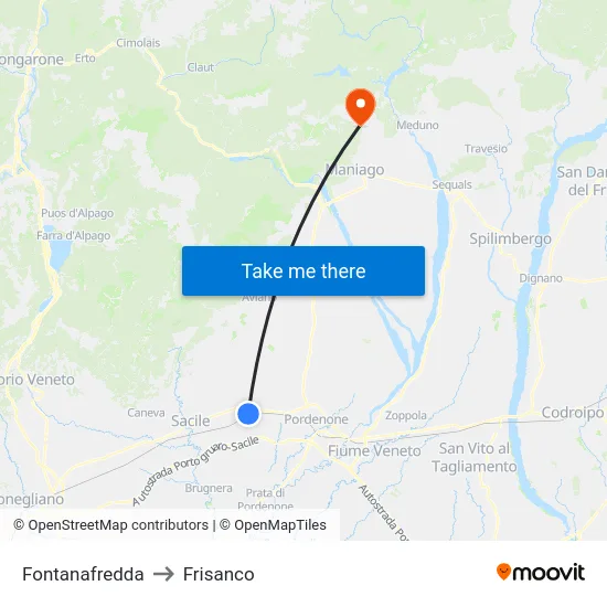 Fontanafredda to Frisanco map