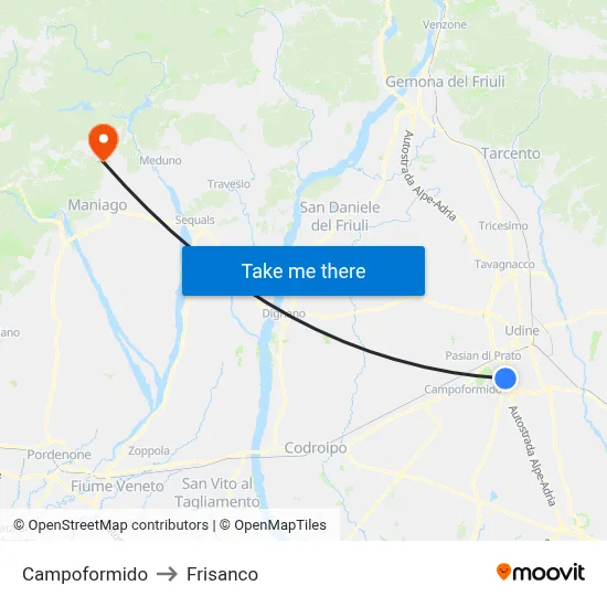Campoformido to Frisanco map