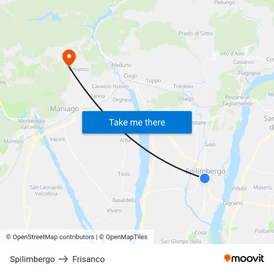 Spilimbergo to Frisanco map