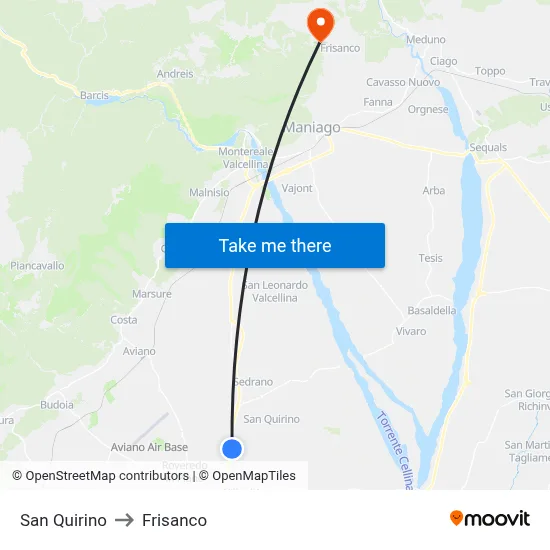 San Quirino to Frisanco map