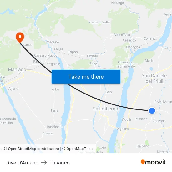 Rive D'Arcano to Frisanco map