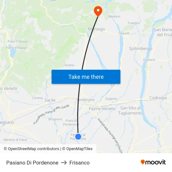 Pasiano Di Pordenone to Frisanco map