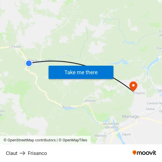 Claut to Frisanco map