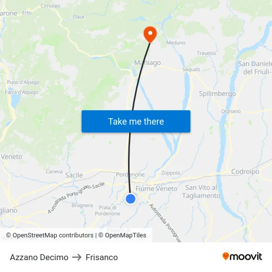 Azzano Decimo to Frisanco map