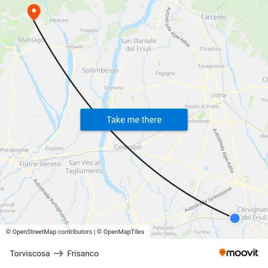 Torviscosa to Frisanco map