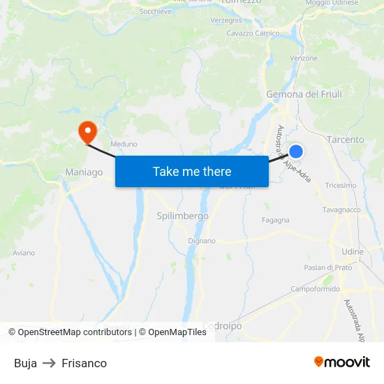 Buja to Frisanco map
