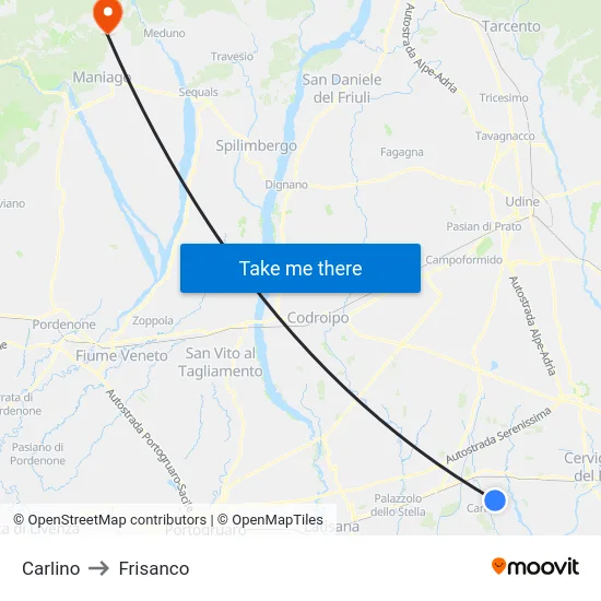Carlino to Frisanco map
