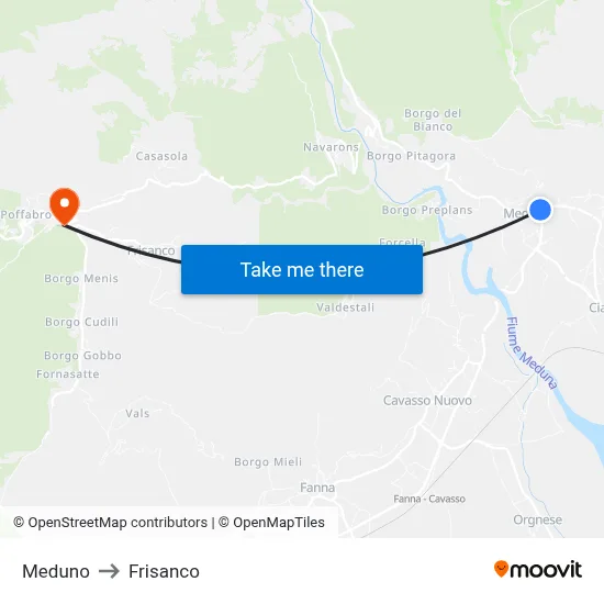 Meduno to Frisanco map