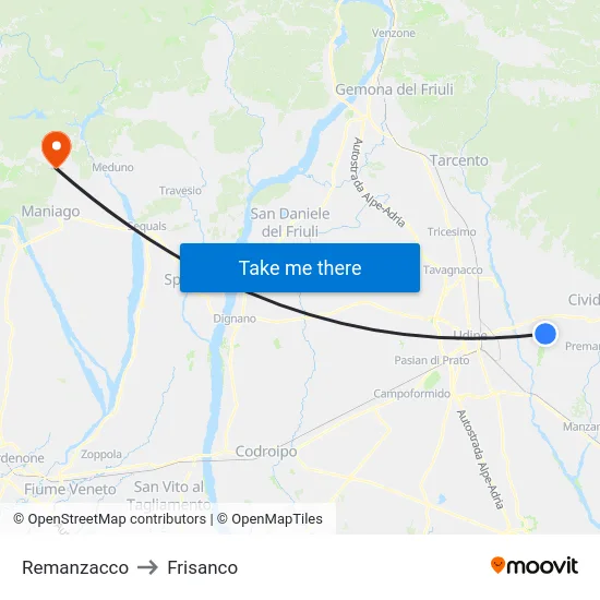 Remanzacco to Frisanco map