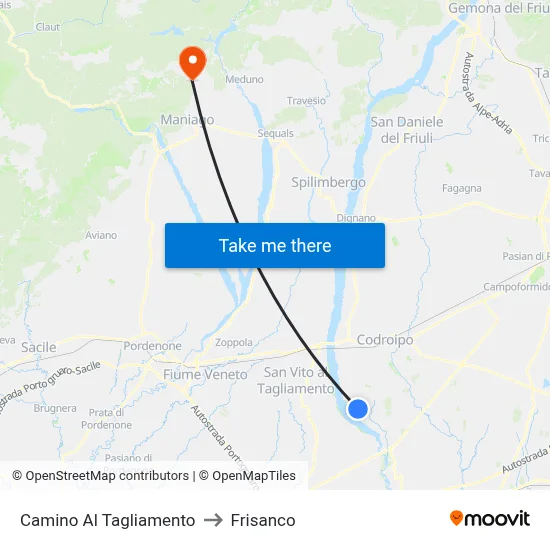 Camino Al Tagliamento to Frisanco map