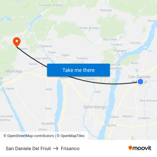 San Daniele Del Friuli to Frisanco map