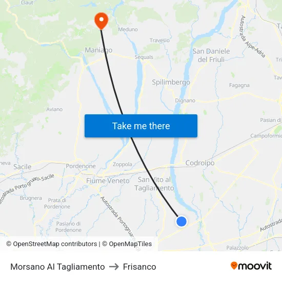 Morsano Al Tagliamento to Frisanco map