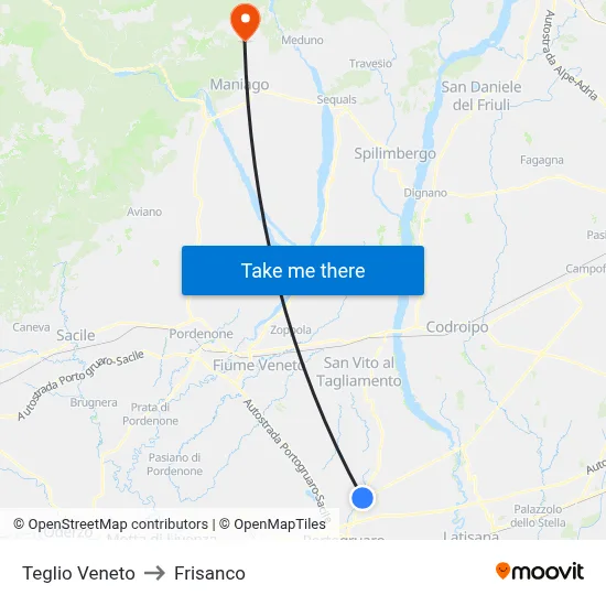 Teglio Veneto to Frisanco map