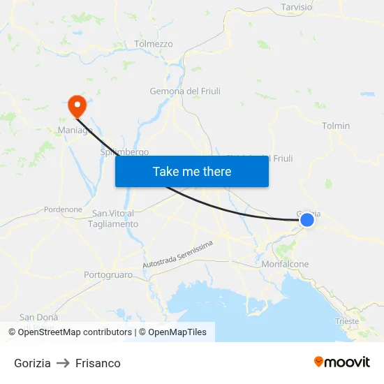 Gorizia to Frisanco map