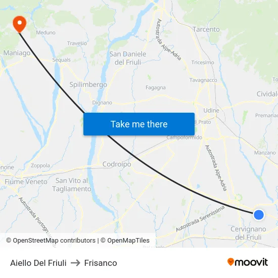 Aiello Del Friuli to Frisanco map