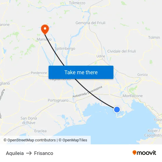 Aquileia to Frisanco map