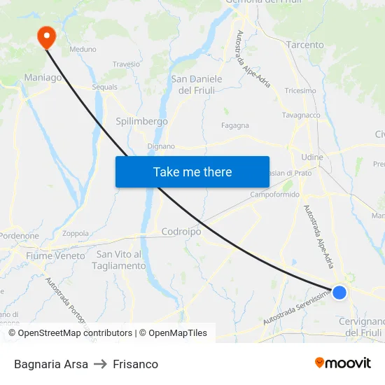 Bagnaria Arsa to Frisanco map