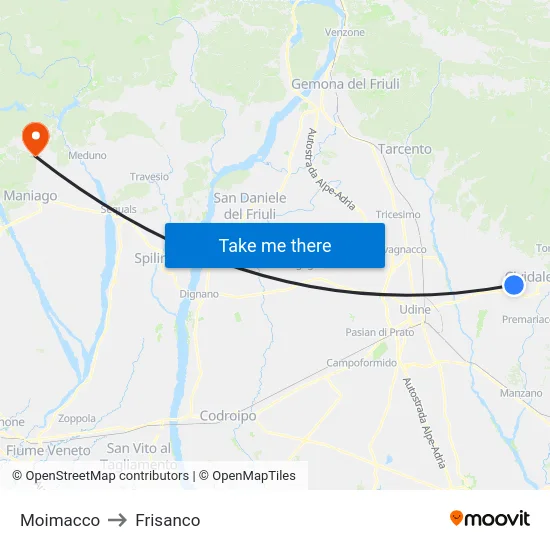 Moimacco to Frisanco map