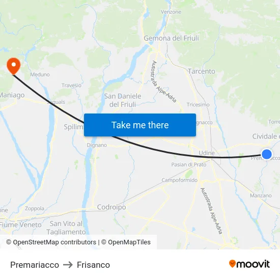 Premariacco to Frisanco map