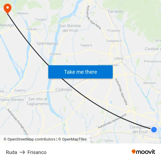 Ruda to Frisanco map