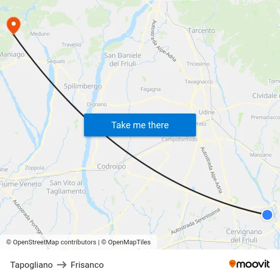 Tapogliano to Frisanco map
