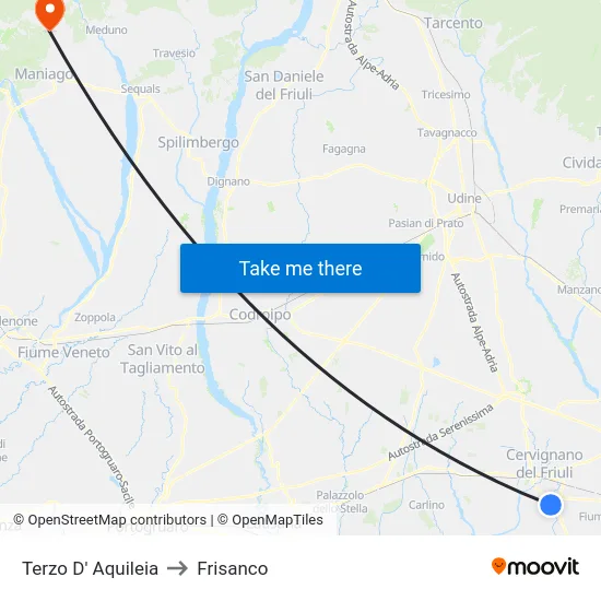 Terzo D' Aquileia to Frisanco map
