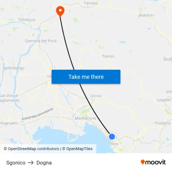 Sgonico to Dogna map