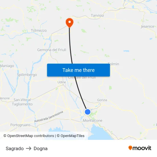 Sagrado to Dogna map