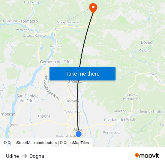 Udine to Dogna map
