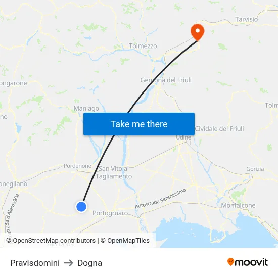 Pravisdomini to Dogna map