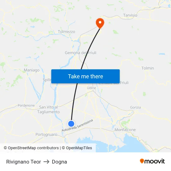 Rivignano Teor to Dogna map