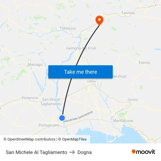 San Michele al Tagliamento to Dogna map