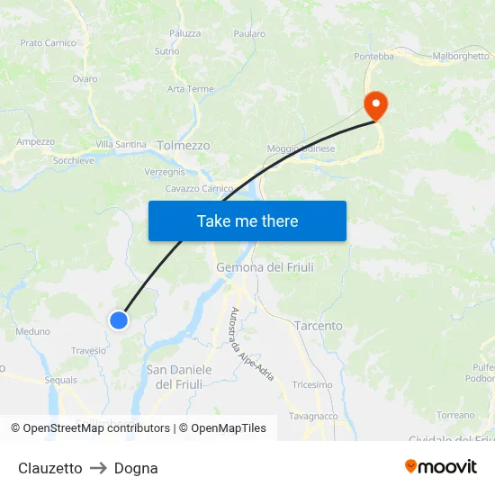 Clauzetto to Dogna map