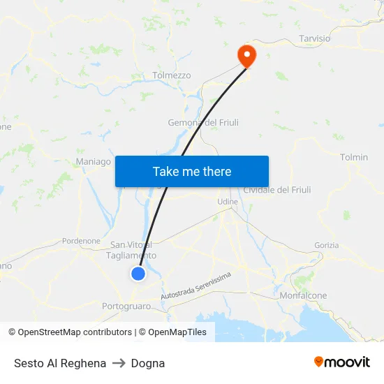 Sesto al Reghena to Dogna map