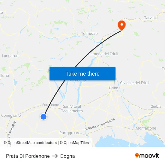 Prata di Pordenone to Dogna map