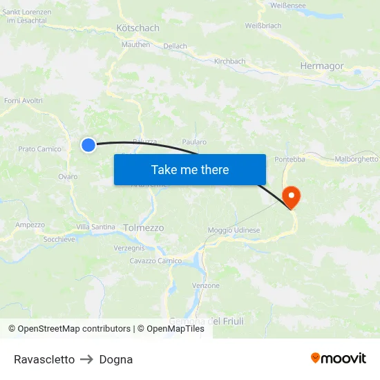 Ravascletto to Dogna map