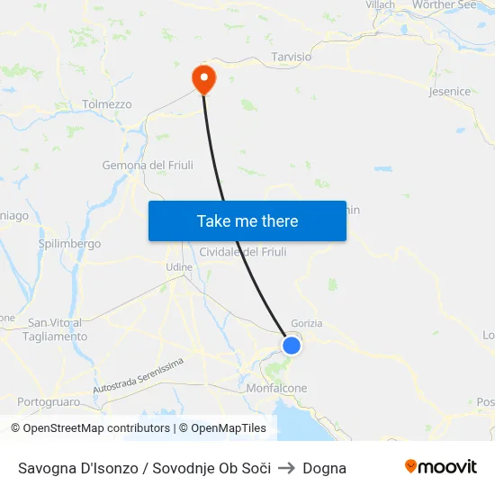 Savogna d'Isonzo / Sovodnje ob Soči to Dogna map