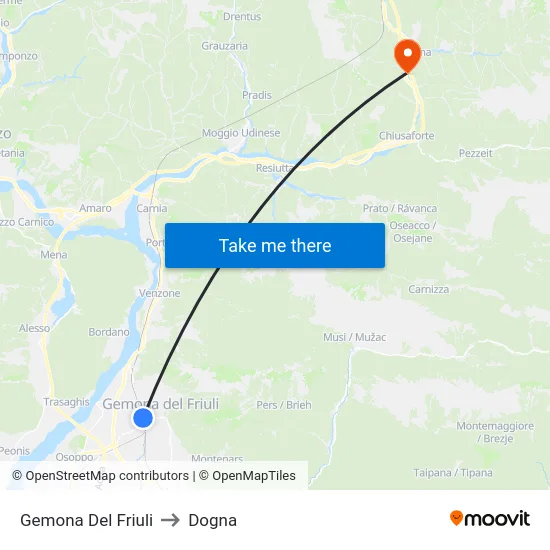 Gemona Del Friuli to Dogna map