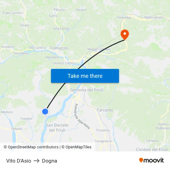 Vito d'Asio to Dogna map
