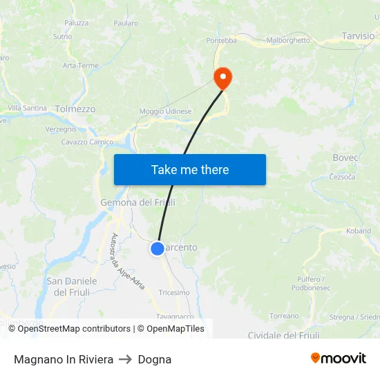 Magnano in Riviera to Dogna map