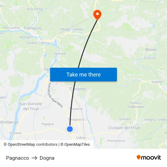 Pagnacco to Dogna map