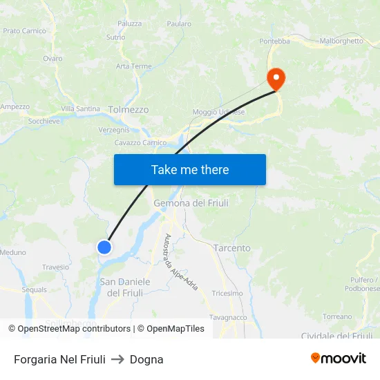 Forgaria Nel Friuli to Dogna map