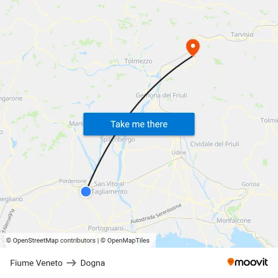 Fiume Veneto to Dogna map