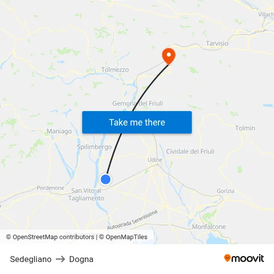 Sedegliano to Dogna map